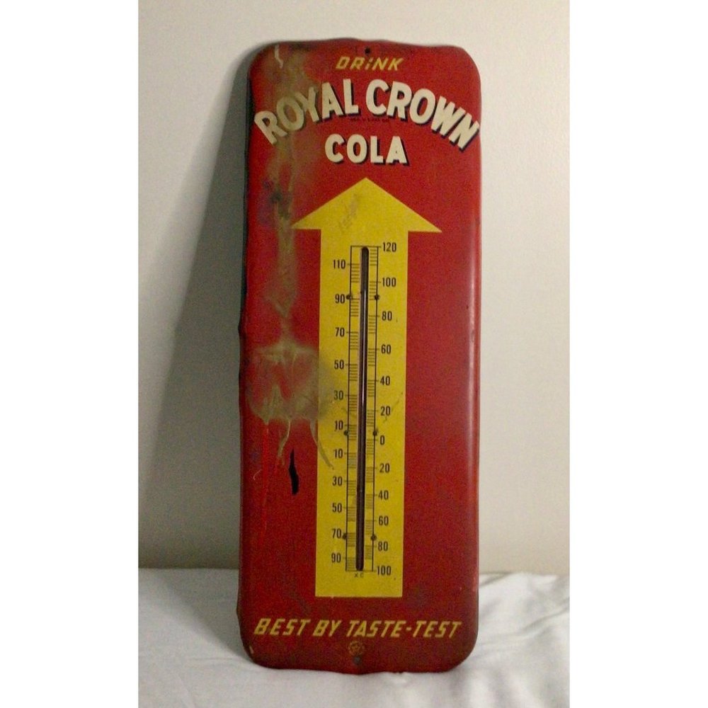 Vintage Original/Authentic Drink Royal Crown Cola Metal Thermometer